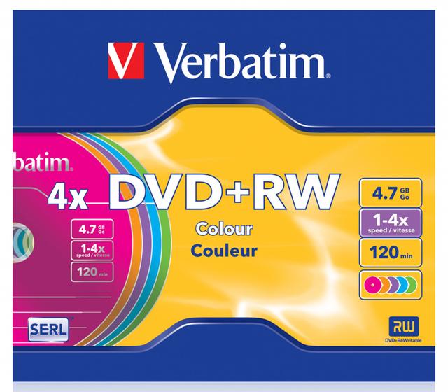 Диск Verbatim DVD+RW  4.7 Гб 4x Slim Color
