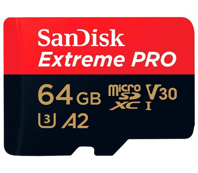 Карта памяти SanDisk MicroSDXC 64GB Extreme PRO A2 C10 V30 UHS-I U3 200/90 МБ/с, с адаптером