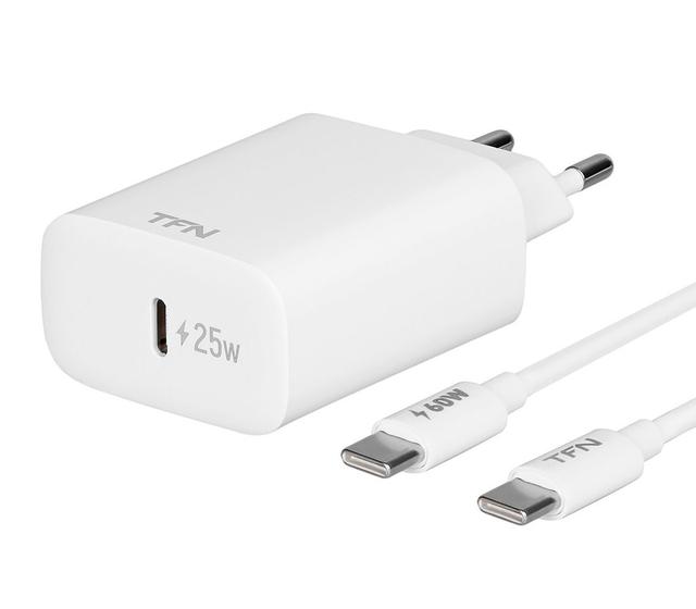 Зарядное устройство TFN USB-C, 25 Вт + кабель USB-C / USB-C, белый