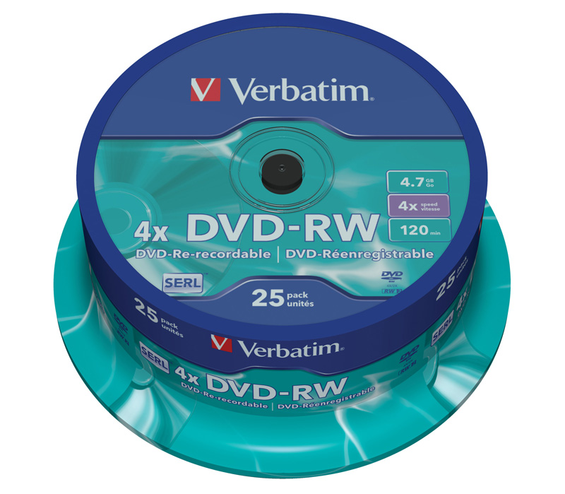Диск Verbatim DVD-RW  4.7 Гб 4x Cake Box (25 дисков)