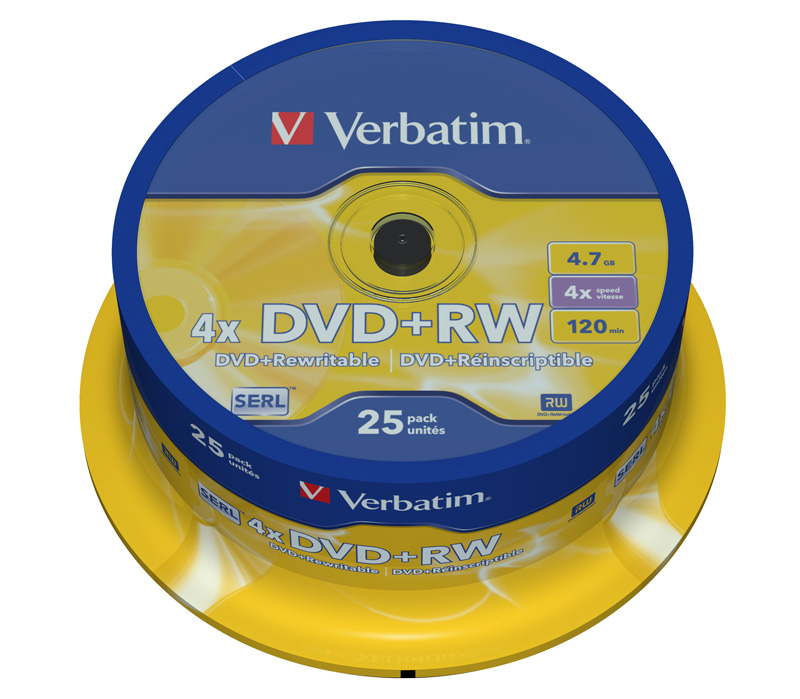 Диск Verbatim DVD+RW  4.7 Гб 4x Cake Box (25 дисков)
