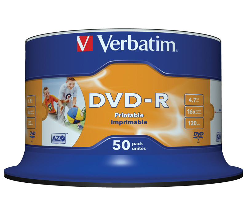 Диск Verbatim DVD-R  4.7 Гб 16х Inkjet Printable Cake Box (50 дисков)