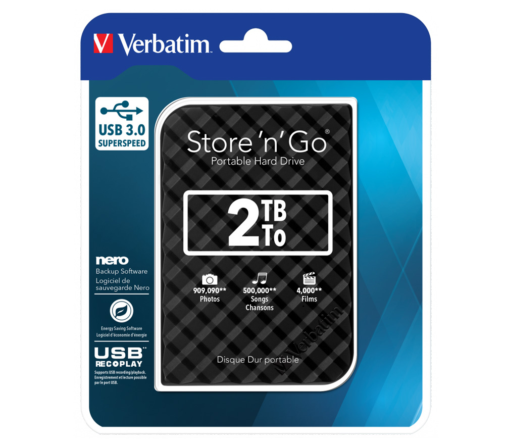 Внешний жесткий диск Verbatim Store'n'Go 2TB USB 3.0 2.5" HDD, черный от Яркий Фотомаркет