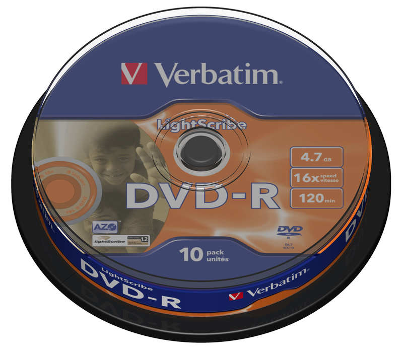 Диск Verbatim DVD-R  4.7GB 16х Lightscribe Cake Box-10шт