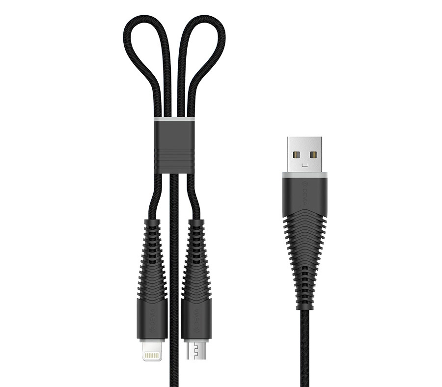 USB-кабель Devia Fish 2 в 1: Micro USB и Lightning, черный