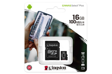 Карта памяти Kingston MicroSDHC 16GB Canvas Select Plus 100 МБ/с U1 A1 (с адаптером)