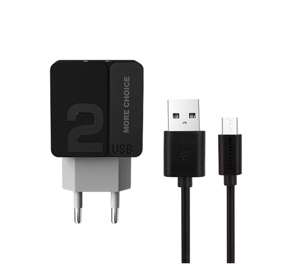 Зарядное устройство More Choice NC46m 2USB 2.4A для micro USB 1м (Black Grey)