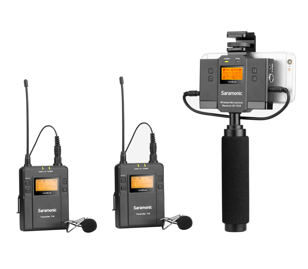 Беспроводная система Saramonic UwMic9 TX9+TX9+SPRX9, 2 передатчика, приемник с держателем смартфона