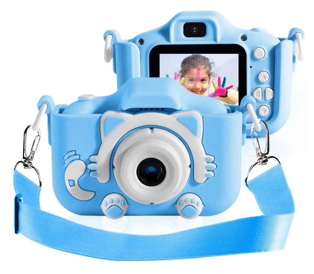 Фотоаппарат детский Fotografia «Котики», со встроенной памятью и играми, голубой
