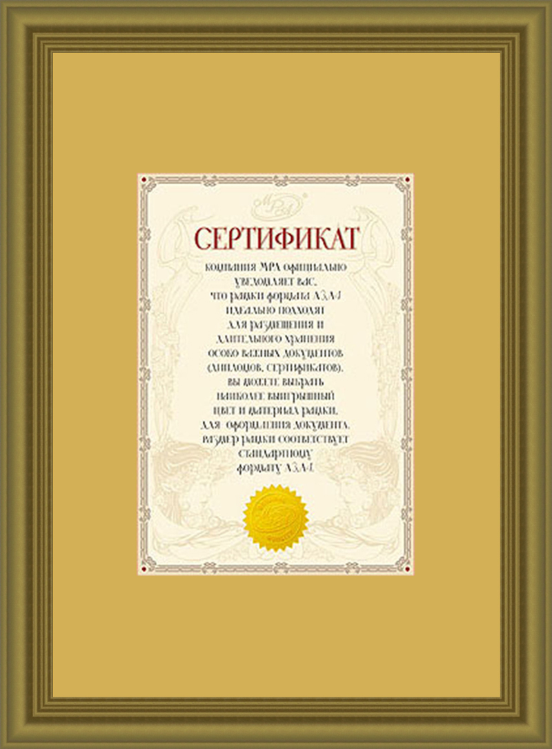 Фоторамка Mpa certificate А4 21x29,7 см Douglas, Золото