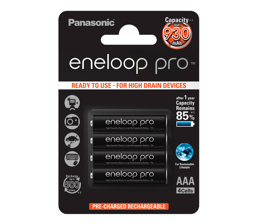 Аккумуляторы Panasonic Eneloop PRO AAA 930 мАч, 4 шт. (BK-4HCDE/4BE) 
