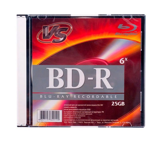 Диск VS BD-R 25 GB 6x Slim, 1шт