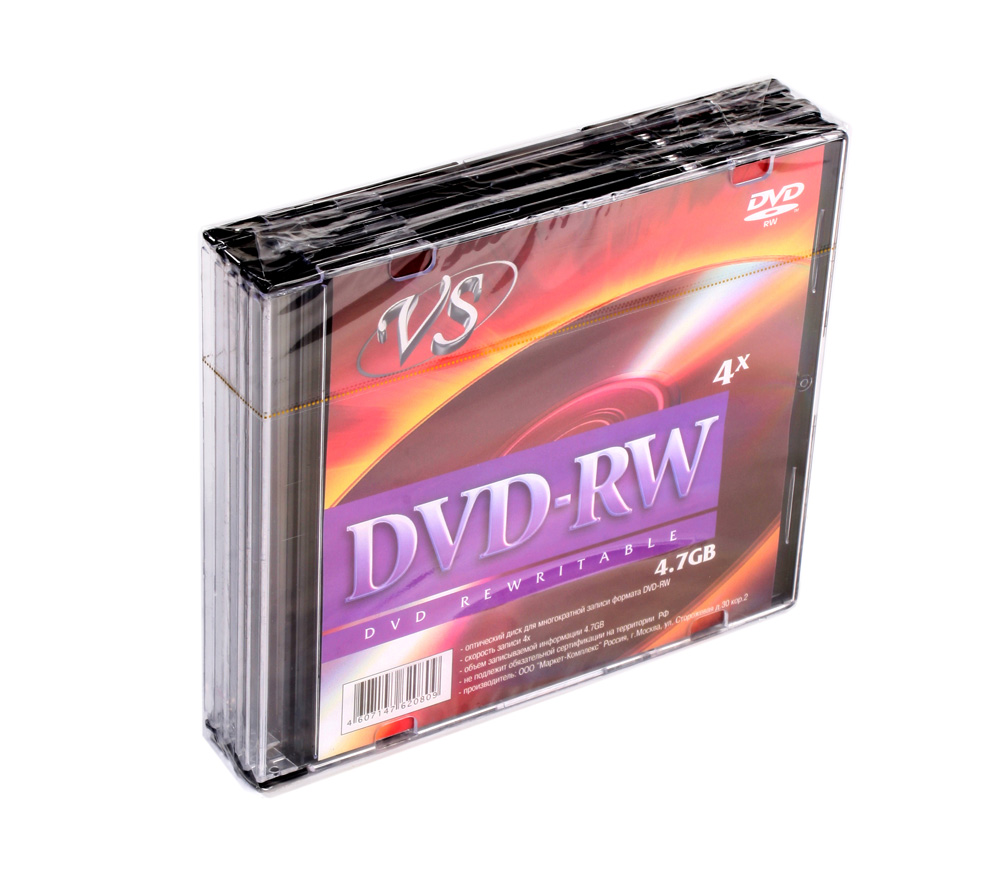 DVD-RW 4,7 GB 4x Slim, 5шт