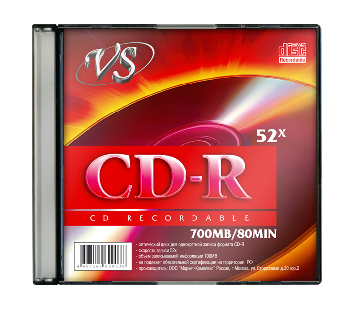 Диск VS CD-R 80 52x Slim, 5 шт
