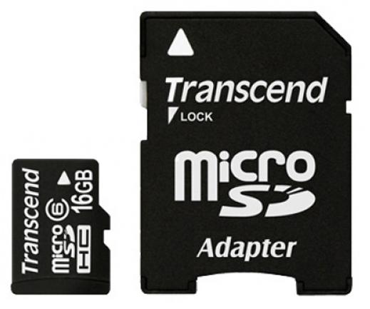 Карта памяти Transcend MicroSDHC 16GB  Class6 + SD адаптер (TS16GUSDHC6)