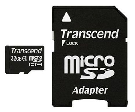 Карта памяти Transcend MicroSDHC 32GB  Class4 + SD адаптер (TS32GUSDHC4)
