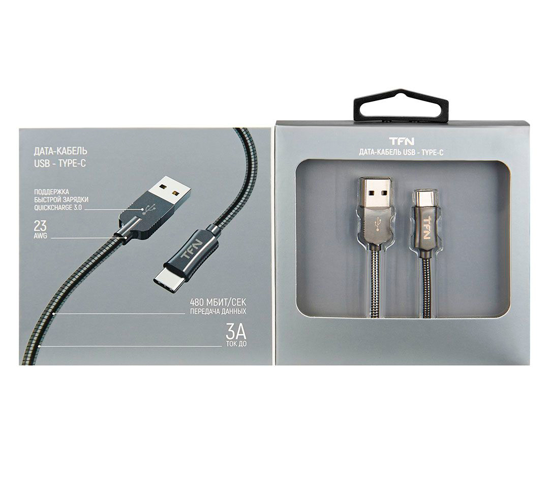 USB - Type-C, FORZA, в нейлоновой оплетке, 3A, 1 м