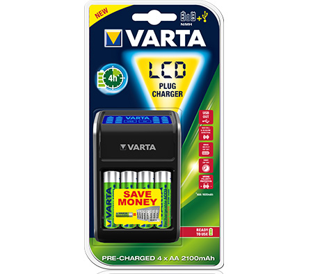 Зарядное устройство Varta LCD Plug Charger + 4 аккумулятора АА 2100mAh Ready2Use от Яркий Фотомаркет