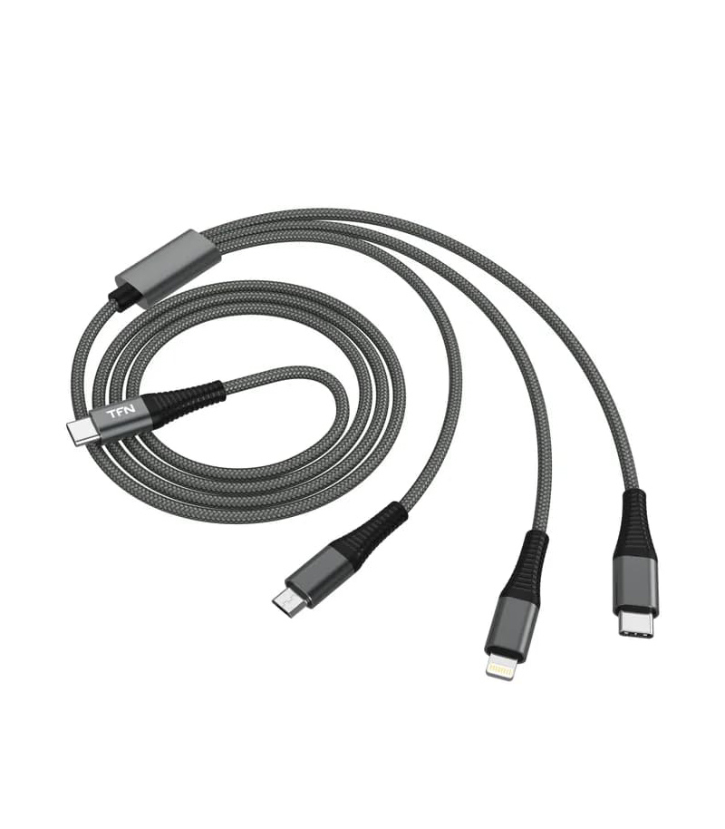 3 в 1: USB - Type-C / MicroUSB / Lightning, 1.2 м, серый