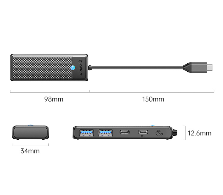 PAPW2AC-C3-05: 2х USB-A, USB-C, USB PD 100 Вт, 5 Гбит/с