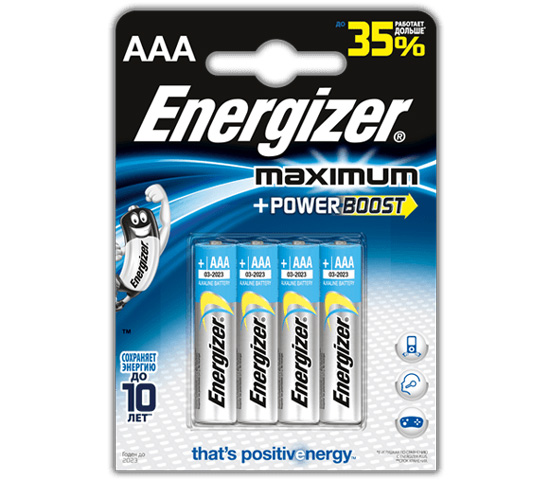 Батарейки Energizer Maximum AAA (LR03), 4 шт. от Яркий Фотомаркет