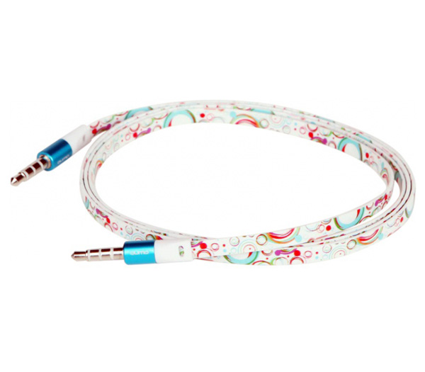 Аудио кабель QUMO QA100, плоский, с рисунком (3.5 мм, 1 м), голубой