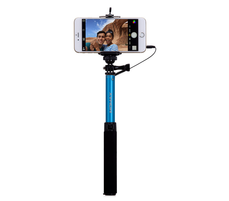 Монопод для селфи Momax Selfi Easy с проводным спуском, голубой от Яркий Фотомаркет