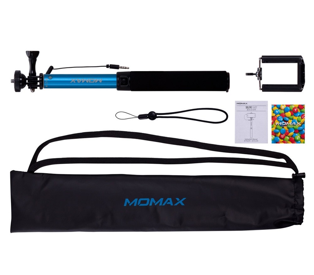 Монопод для селфи Momax Selfi Easy с проводным спуском, голубой от Яркий Фотомаркет