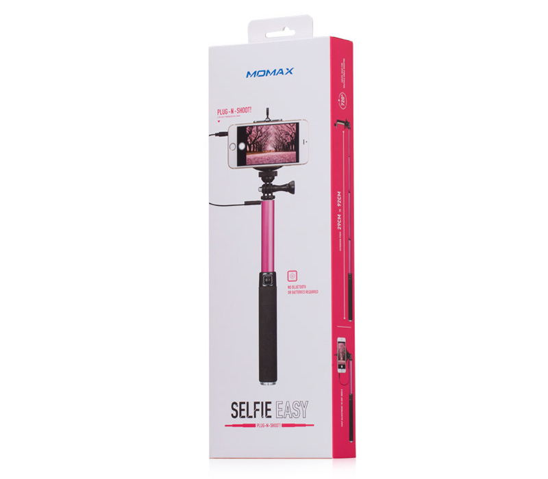 Монопод для селфи Momax Selfi Easy с проводным спуском, розовый от Яркий Фотомаркет