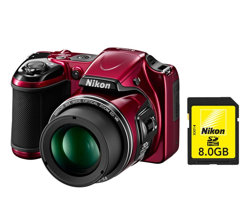 Компактный фотоаппарат Nikon Coolpix L820 red + 8Gb