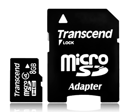 Карта памяти Transcend MicroSDHC 8GB  Class4 + SD адаптер (TS8GUSDHC4)