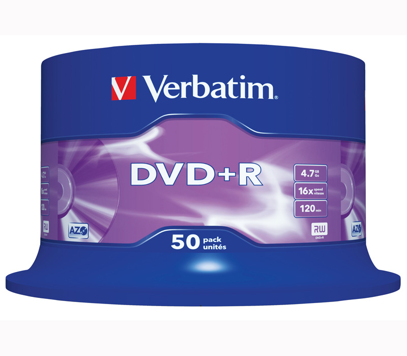 Диск Verbatim DVD+R  4.7 Гб 16х Cake Box (50 дисков)