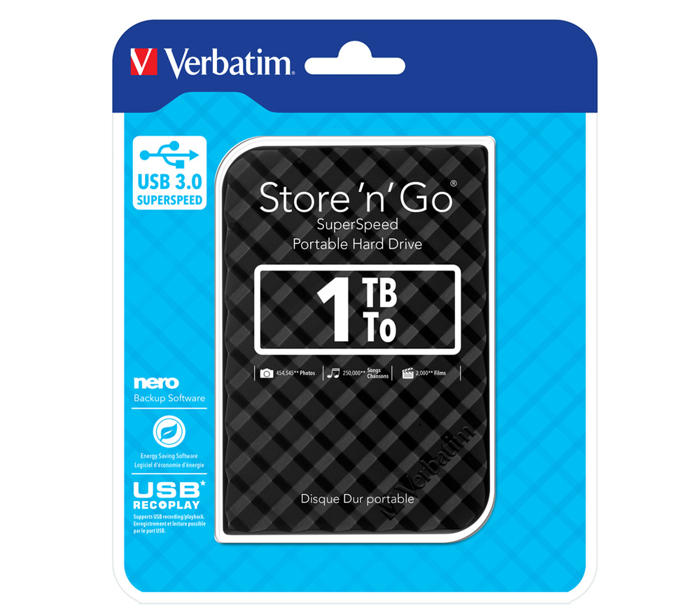Внешний жесткий диск Verbatim Store'n'Go 1 TB USB 3.0 2.5" HDD, черный от Яркий Фотомаркет