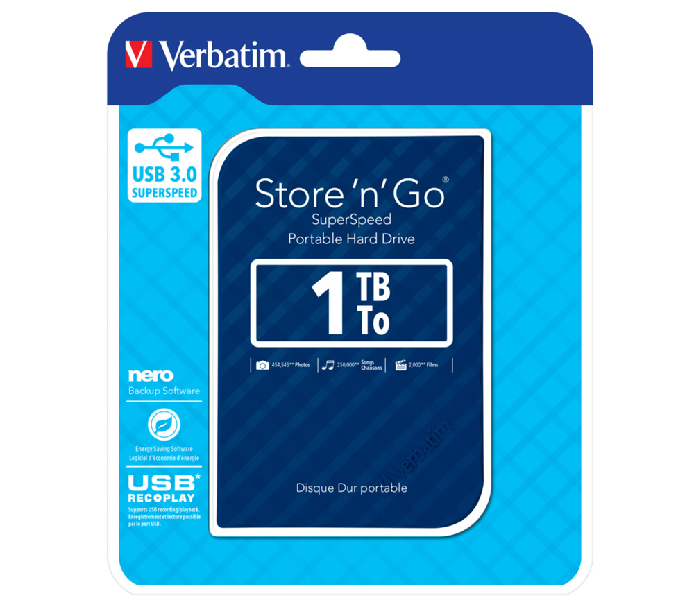 Внешний жесткий диск Verbatim Store'n'Go 1 TB USB 3.0 2.5" HDD, синий от Яркий Фотомаркет