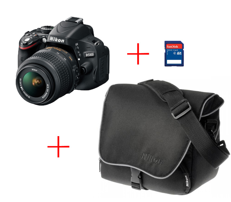 Зеркальный фотоаппарат Nikon D5100 Kit с 18-55 AF-S DX G VR+ карта памяти 4GB + фотосумка