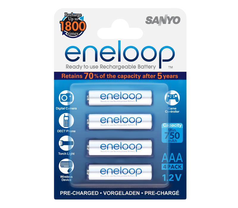 Аккумуляторы Sanyo Eneloop AAA Ni-MH 800 мАч, 4 шт. (HR-4UTGB-4BP)
