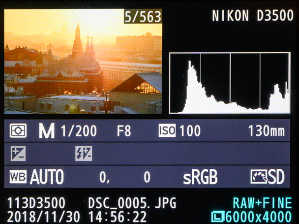 Вывод гистограммы и основных параметров съёмки для снятого изображения