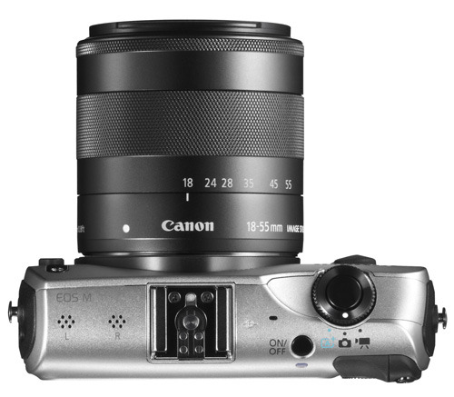 Canon EOS M silver 18-55 top view