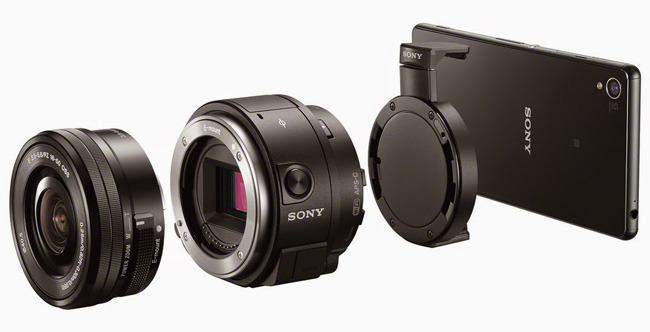 Камера-объектив Sony QX1 с телефоном Xperia и объективом Sony 16-50mm/3.5-5.6 OSS PZ